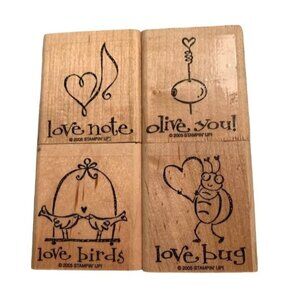 Stampin Up Olive You Love Bug Birds Note Rubber Stamp Set Wood-Mounted